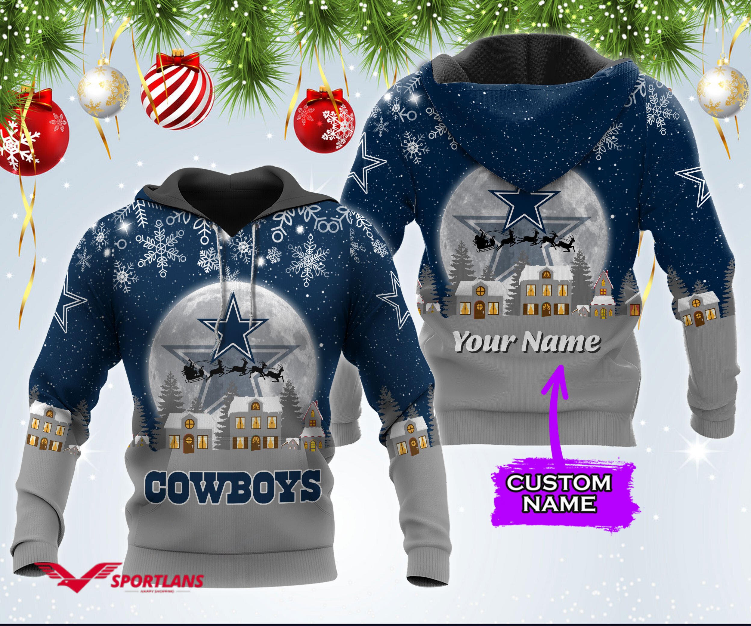 Personalized Dallas Cowboys Christmas Unisex 3D All Over Print Zip Up Hoodienfl Zip Up Hoodie