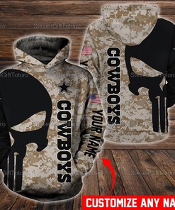 Personalized Dallas Cowboys Nfl Camo Custom Name 3D Printed Pull Over Hoodie, Zip Up Hoodie