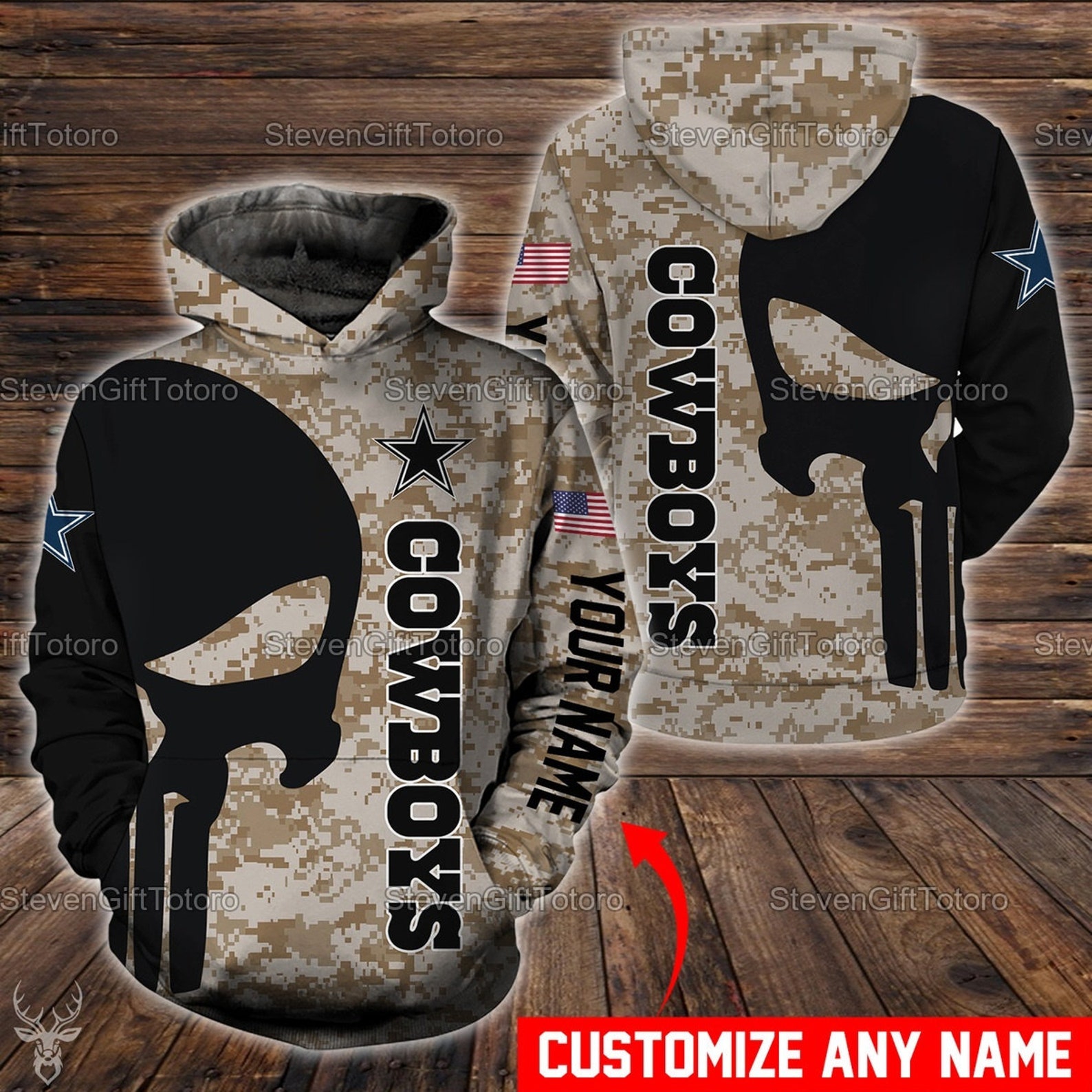 Personalized Dallas Cowboys Nfl Camo Custom Name 3D Printed Pull Over Hoodie, Zip Up Hoodie