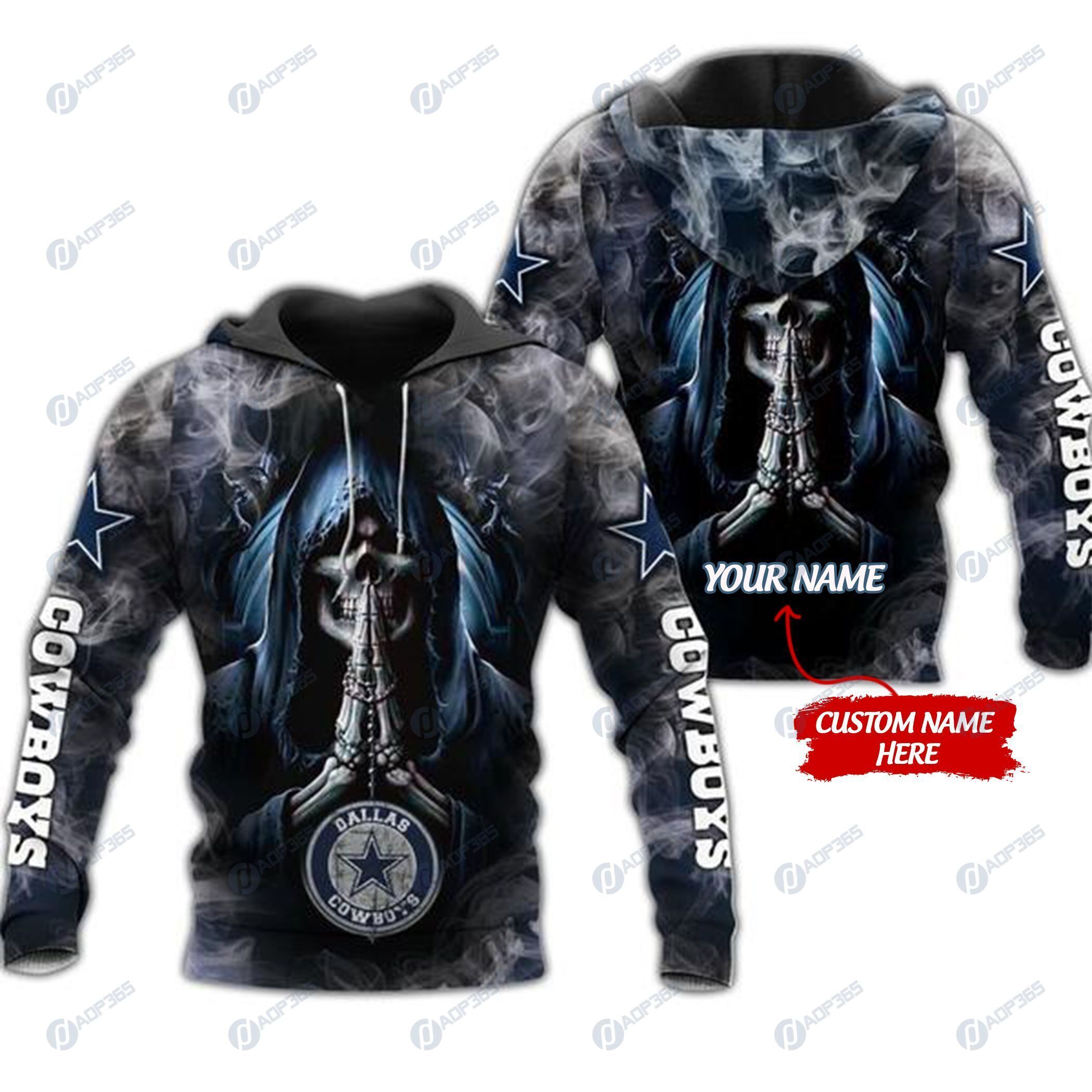 Personalized Dallas Cowboys Skull Nfl Custom 3D All Over Print Hoodie Gifts For Fans