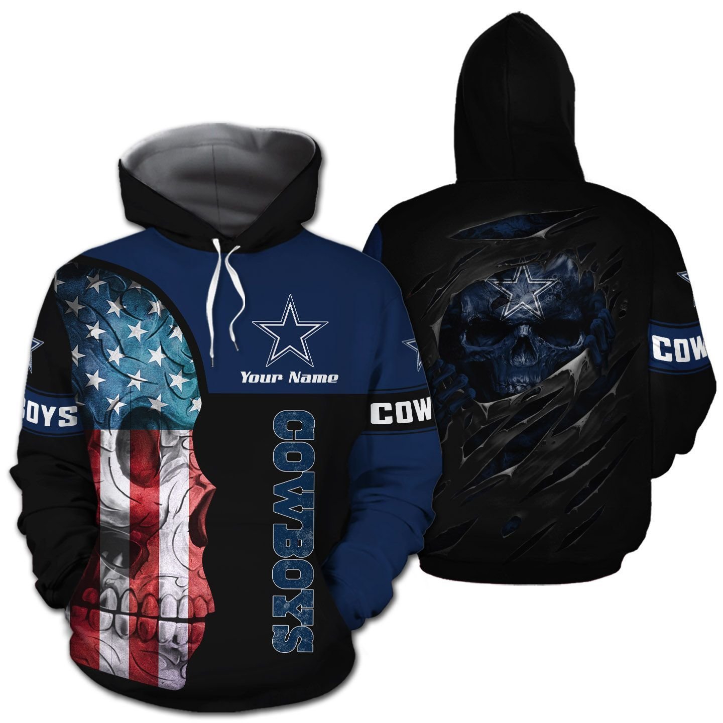 Personalized Dallas Cowboys Skull Unisex 3D All Over Print Zip Up Hoodienfl Zip Up Hoodie