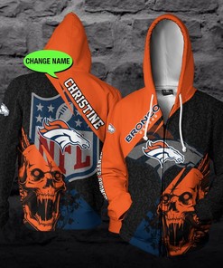 Personalized Denver Broncos Nfl Skull Custom 3D All Over Print Hoodie
