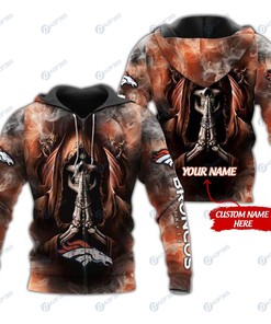Personalized Denver Broncos Skull Nfl Custom Name 3D All Over Print Hoodie
