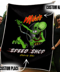 Personalized Funny Rat Fink Hot Rod Garage Blanket