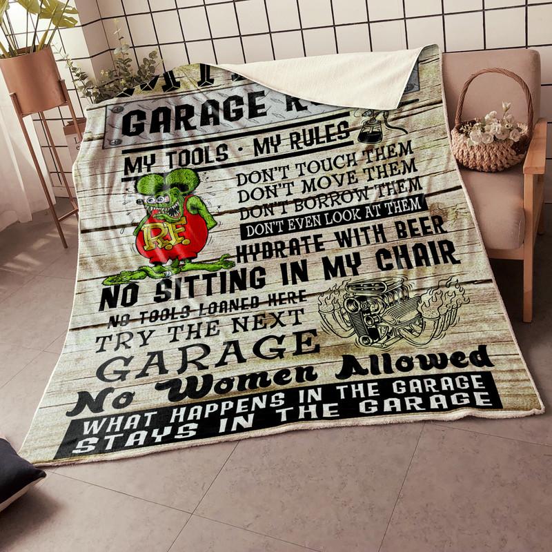 Personalized Garage Rules Rat Fink Blanket