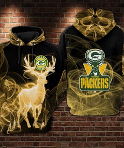 Personalized Green Bay Packers Football Smoke Deer Unisex 3D All Over Print Hoodie With Zipper, Nfl Zip Up Hoodie