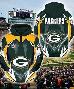 Personalized Green Bay Packers Lightning 3D Hoodie With Zipper, Nfl 3D All Over Print Hoodie Zip Hoodie