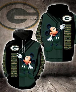 Personalized Green Bay Packers Mickey Mouse 3D Hoodie With Zipper, Nfl 3D All Over Print Hoodie Zip Hoodie