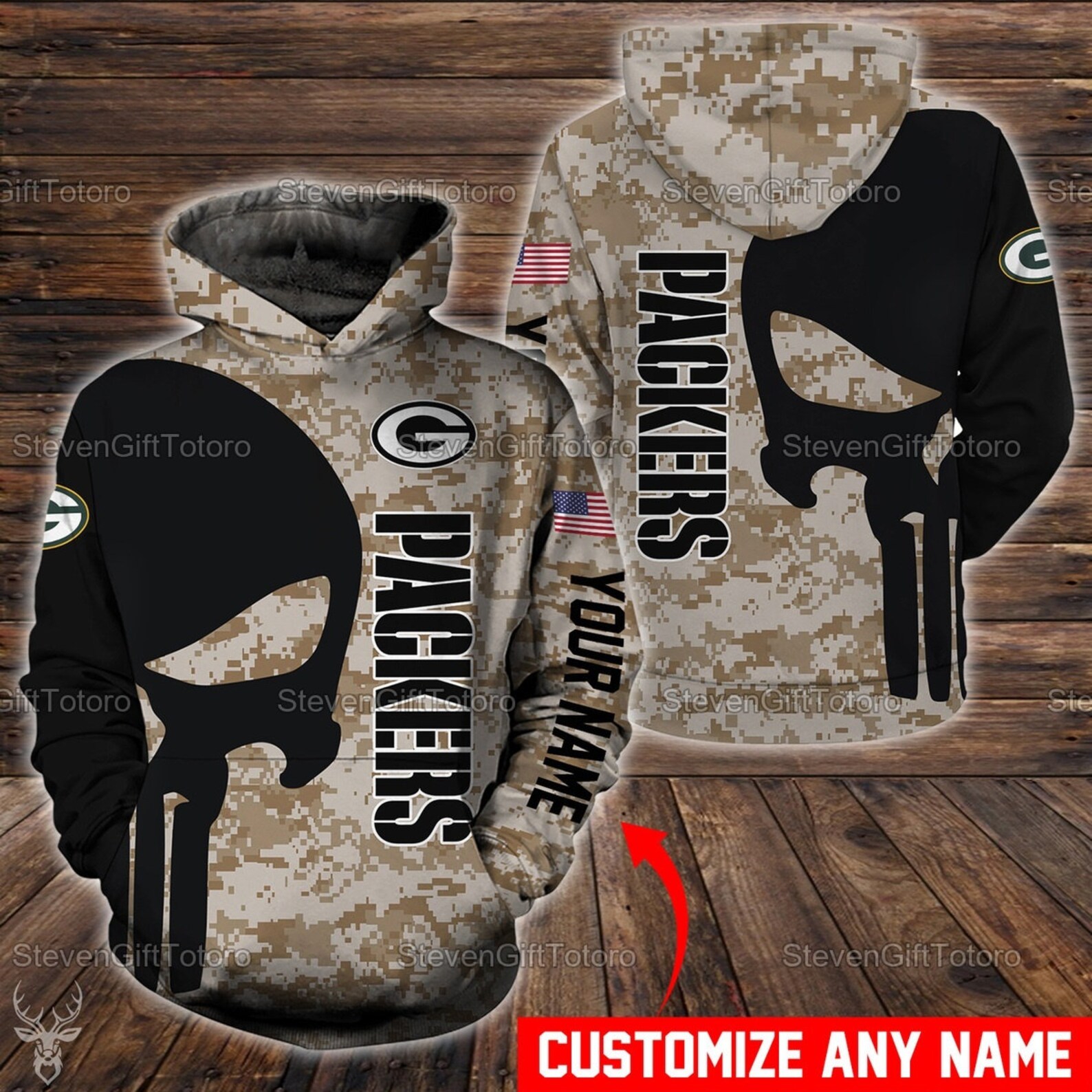 Personalized Green Bay Packers Nfl Camo Custom 3D All Over Print Zip Up Hoodie Option