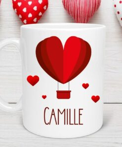 Personalized Heart Name Mug, Custom Valentine's Day Mug, Personalized Valentine Gift, Custom Name Mug, Heart Air Balloon Mug