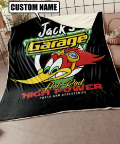 Personalized Hot Rod Garage Mr. Horsepower Woodpecker Blanket