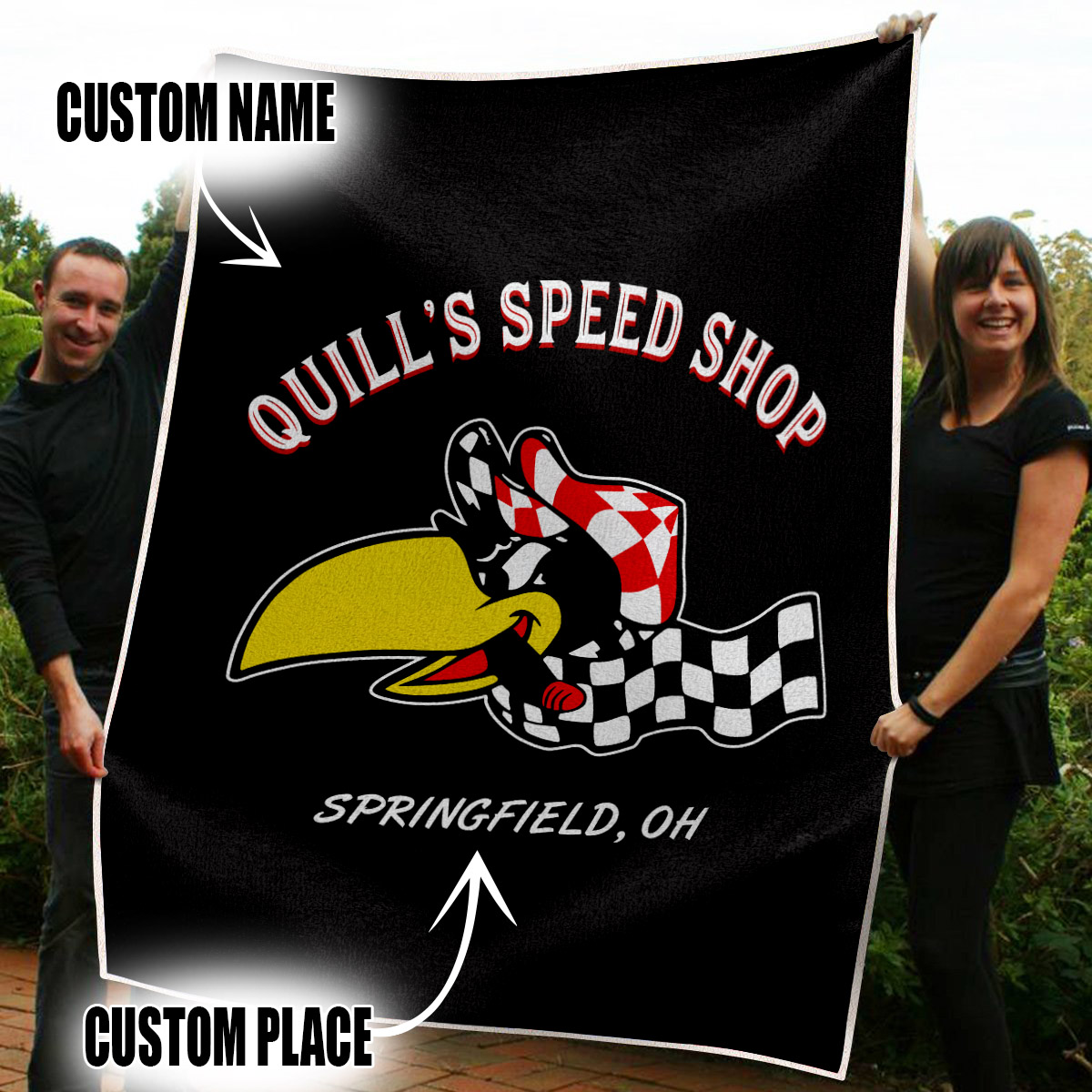 Personalized Hot Rod Garage Speed Shop Racing Blanket