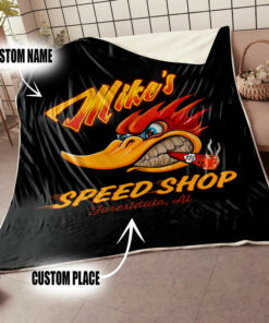 Personalized Hot Rod Mr. Horsepower Woodpecker Garage Speed Shop Kustom Kultrure Old School Blanket