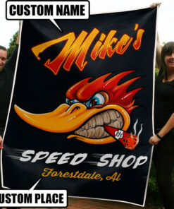 Personalized Hot Rod Mr. Horsepower Woodpecker Garage Speed Shop Kustom Kultrure Old School Blanket