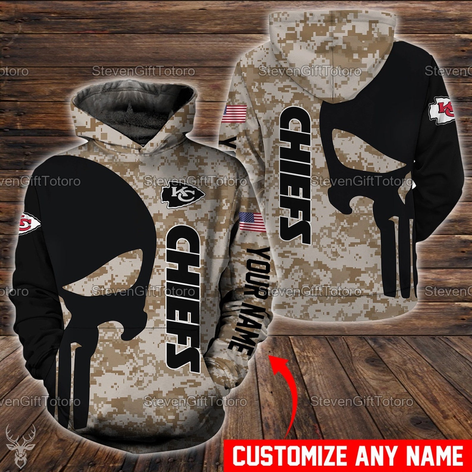 Personalized Kansas City Chiefs Nfl Camo Custom Name 3D Printed Pull Over Hoodie, Zip Up Hoodie