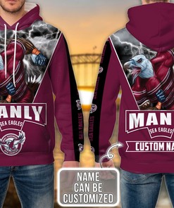 Personalized Manly Warringah Sea Eagles 3D Hoodie Nrl 3D Hoodie Mascot Custom Name 3D All Over Printed Hoodie