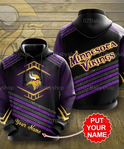 Personalized Minnesota Vikings Nfl Logo Custom Name 3D Printed Pull Over Hoodie, Zip Up Hoodie
