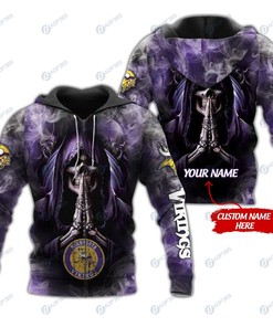Personalized Minnesota Vikings Skull Nfl Custom 3D All Over Print Hoodie