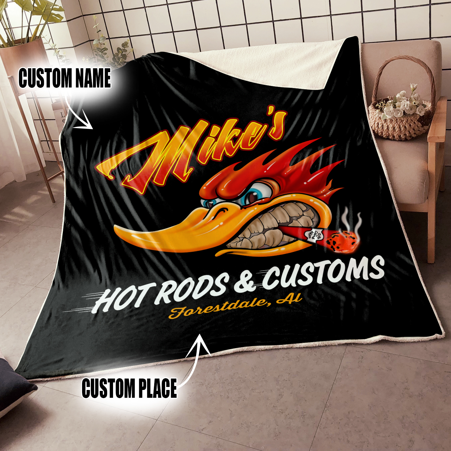 Personalized Mr. Horsepower Woodpecker Hot Rods And Customs Blanket