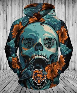 Personalized Nfl Chicago Bears Skull Flower Men And Women 3D All Over Print Zip Up Hoodie Option