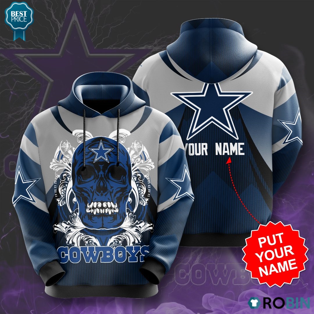 Personalized Nfl Dallas Cowboys Skull Custom Name 3D All Over Print Zip Up Hoodie Option