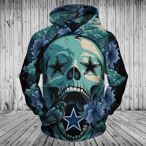 Personalized Nfl Dallas Cowboys Skull Flower 3D All Over Print Zip Up Hoodie Option