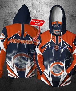 Personalized Nfl Gaiter Hoodie Chicago Bears Gaiter Hoodie Lightning Custom Name 3D All Over Print Hoodie