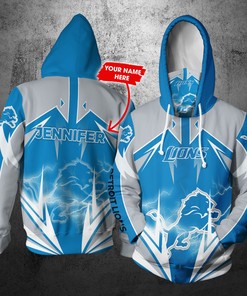 Personalized Nfl Gaiter Hoodie Detroit Lions Gaiter Hoodie Lightning Custom Name 3D All Over Printed Hoodie