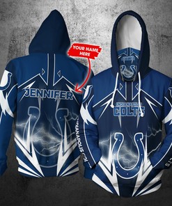 Personalized Nfl Gaiter Hoodie Indianapolis Colts Gaiter Hoodie Lightning Custom Name 3D All Over Printed Hoodie