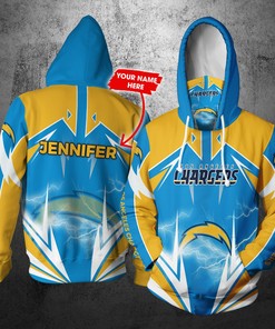 Personalized Nfl Gaiter Hoodie Los Angeles Chargers Gaiter Hoodie Lightning Custom Name 3D All Over Printed Hoodie