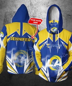 Personalized Nfl Gaiter Hoodie Los Angeles Rams Gaiter Hoodie Lightning Custom Name 3D All Over Print Hoodie