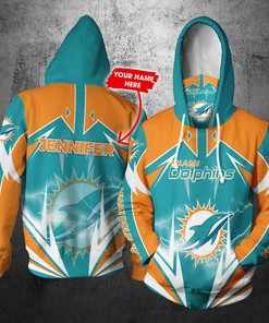 Personalized Nfl Gaiter Hoodie Miami Dolphins Gaiter Hoodie Lightning Custom Name 3D All Over Printed Hoodie