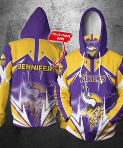 Personalized Nfl Gaiter Hoodie Minnesota Vikings Gaiter Hoodie Lightning Custom Name 3D All Over Printed Hoodie