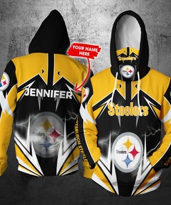 Personalized Nfl Gaiter Hoodie Pittsburgh Steelers Gaiter Hoodie Lightning Custom Name 3D All Over Printed Hoodie