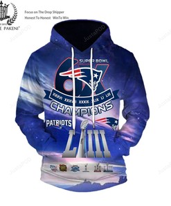 Personalized Nfl New England Patriots Super Bowl Liii Champions 3D All Over Print Zip Up Hoodie Option