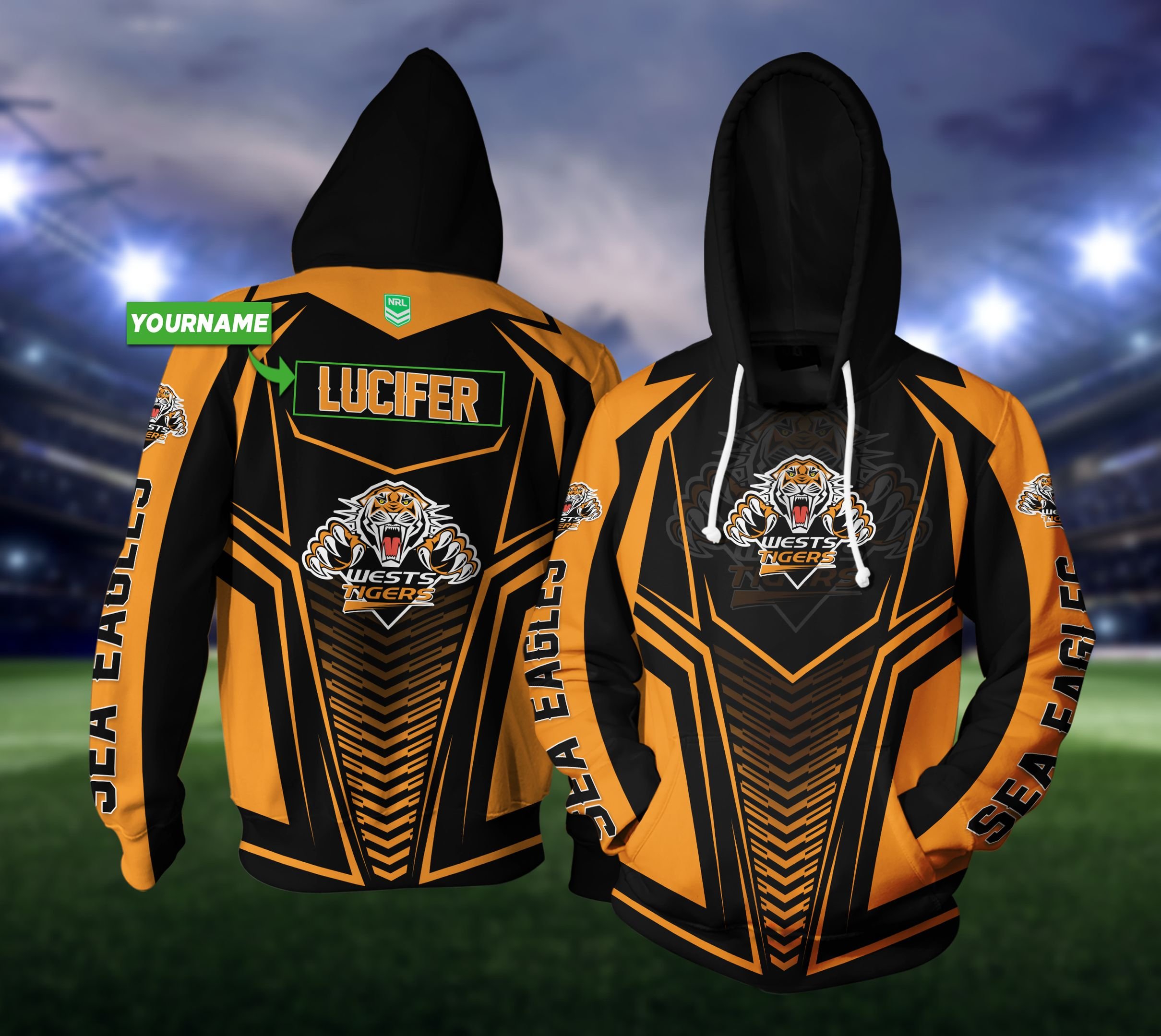 Personalized Nna 0710T1 Wests Tigers 3D Hoodie Zip Hoodie, Nrl 3D All Over Print Hoodie Zip Hoodie