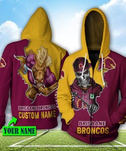 Personalized Nrl Brisbane Broncos Mascot Skull Custom Name 3D All Over Print Hoodie