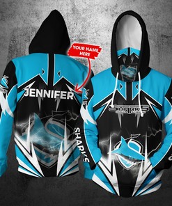 Personalized Nrl Gaiter Hoodie Cronulla Sutherland Sharks Gaiter Hoodie Lightning Custom Name 3D All Over Printed Hoodie