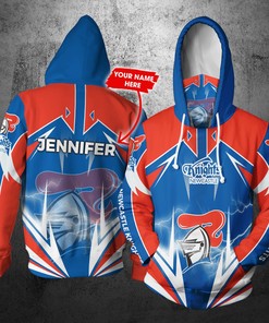 Personalized Nrl Gaiter Hoodie Newcastle Knights Gaiter Hoodie Lightning Custom Name 3D All Over Printed Hoodie