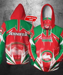 Personalized Nrl Gaiter Hoodie South Sydney Rabbitohs Gaiter Hoodie Lightning Custom Name 3D All Over Print Hoodie