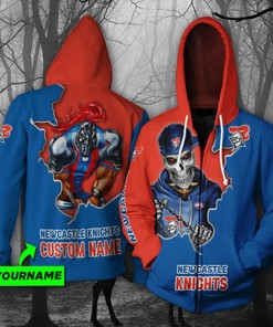 Personalized Nrl Newcastle Knights Mascot Skull Custom Name 3D All Over Print Hoodie