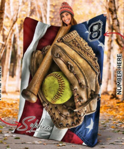 Personalized Name And Number Softball Blanket Flag Gift For Daughter