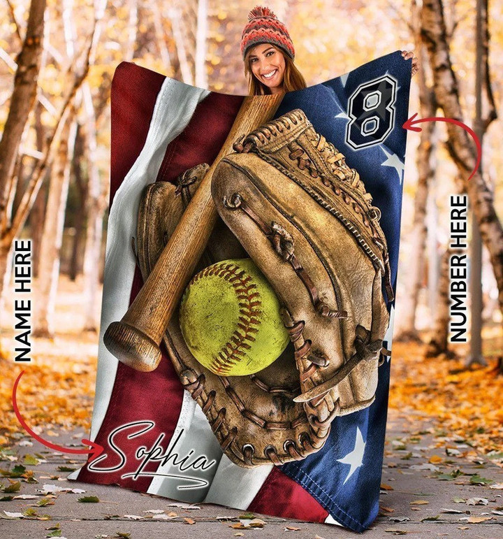 Personalized Name And Number Softball Blanket Flag Gift For Daughter