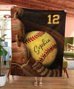 Personalized Name And Number Softball Blanket Gift For Daughter
