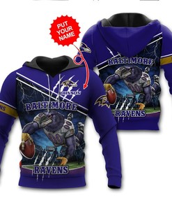 Personalized Name Baltimore Ravens 3D Hoodie Zip Hoodie, Nfl 3D All Over Print Hoodie Zip Hoodie