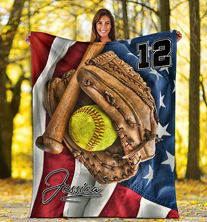 Personalized Name Number Softball Flag Usa American Baseball