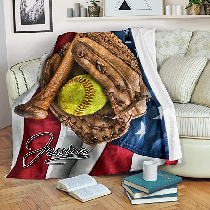 Personalized Name Number Softball Flag Usa American Baseball