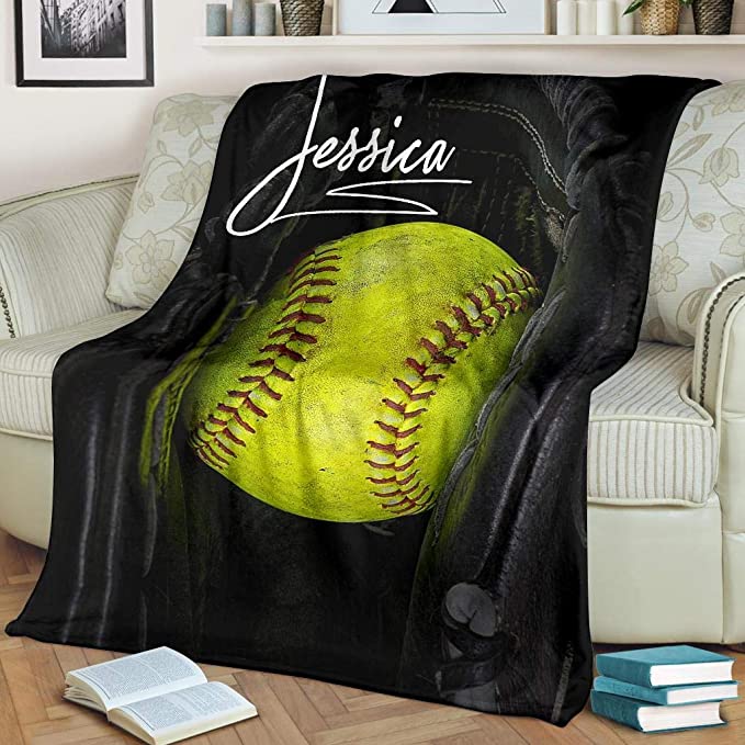 Personalized Name Premium Quality Sherpa Fleece Basball Blanket, Warm