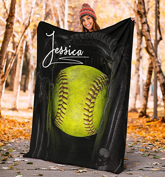 Personalized Name Premium Quality Sherpa Fleece Basball Blanket, Warm