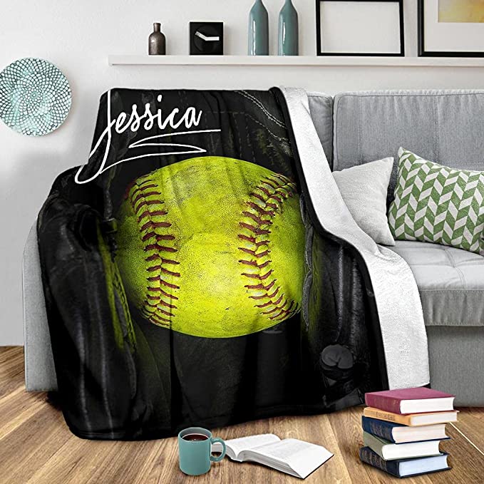 Personalized Name Premium Quality Sherpa Fleece Basball Blanket, Warm